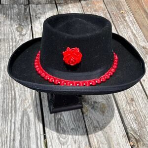 Red black fedora hat